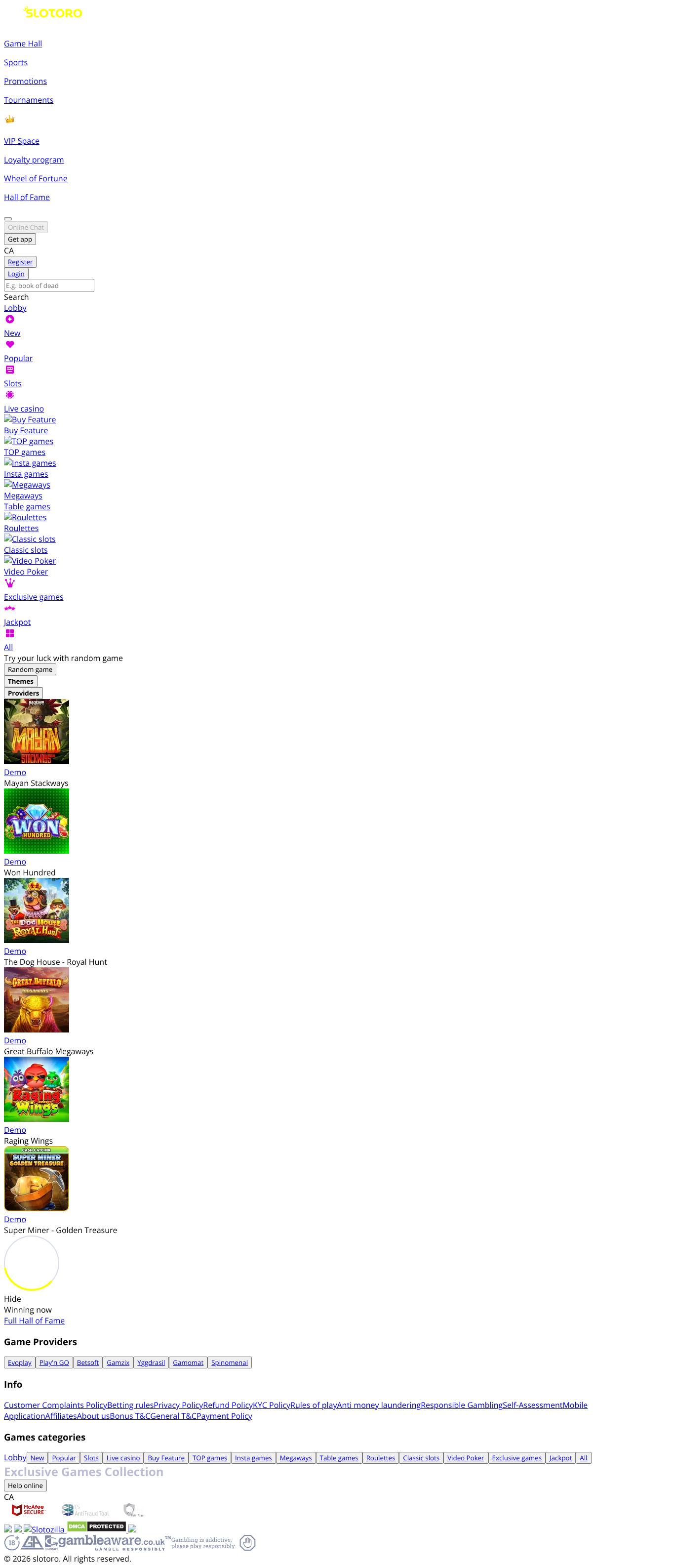 Slotoro page